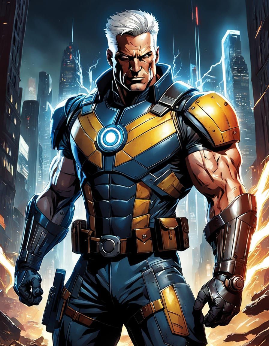 Cybernetic Warrior Cable of the X-Men in Futuristic Combat G...