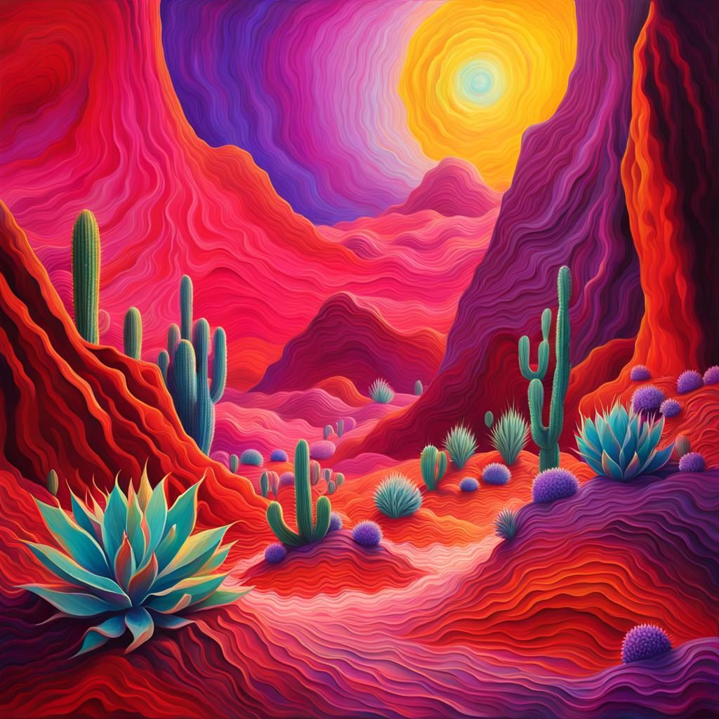 Psychedelic Desert Cave Scene in Expressionist Style
