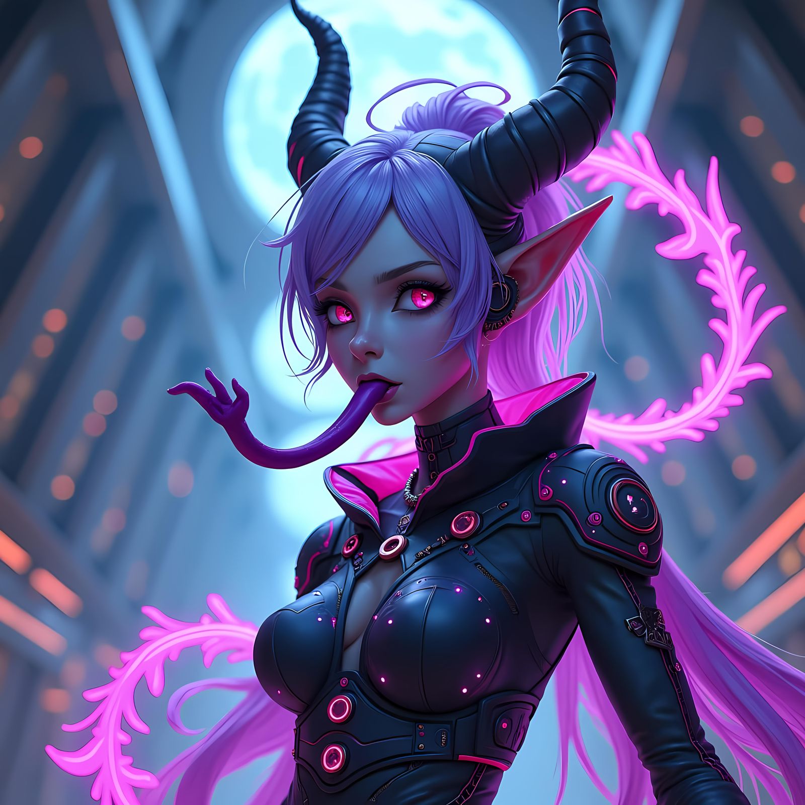 Tiefling Witch Gathering Power in Anime Style