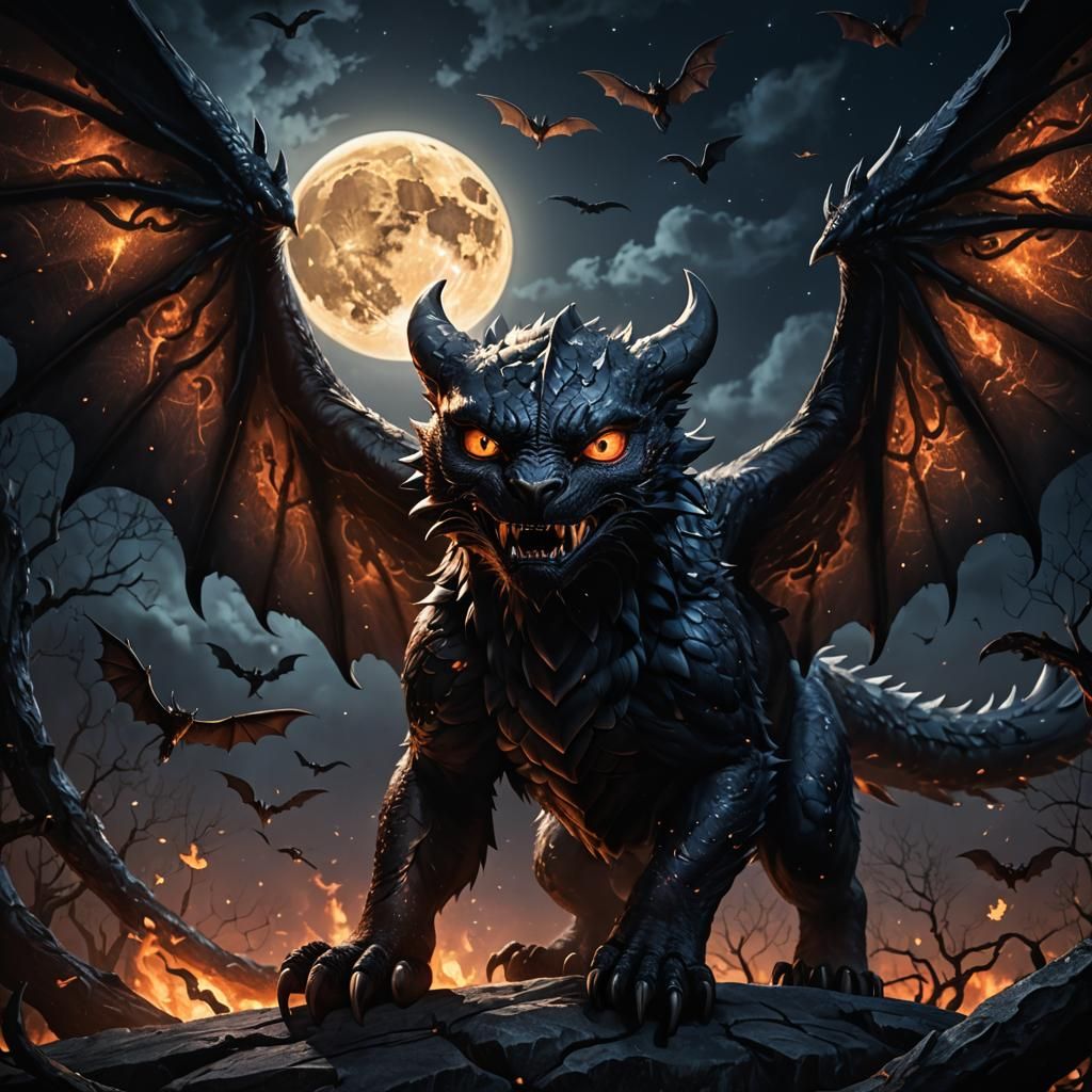 Angry Night Fury Under Full Moon: Dark Fantasy