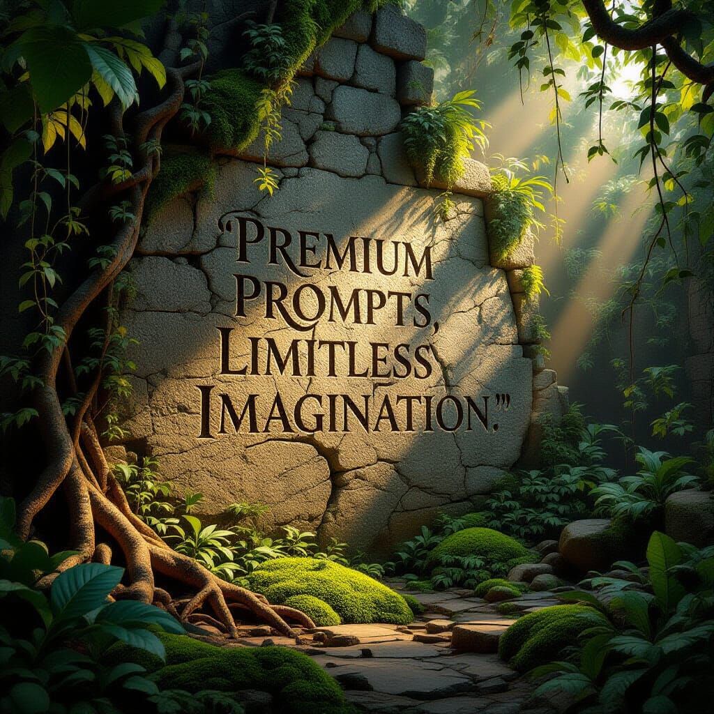 Mystical Jungle Wall with Stone Engravings