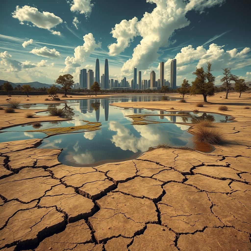 Dreamlike Desert Mirage Reflecting Surreal Architecture