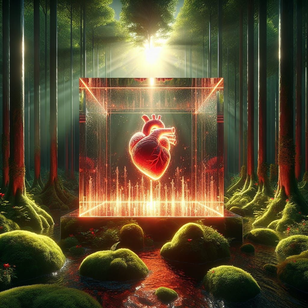 Illuminated Heart Cube in Enchanted Forest