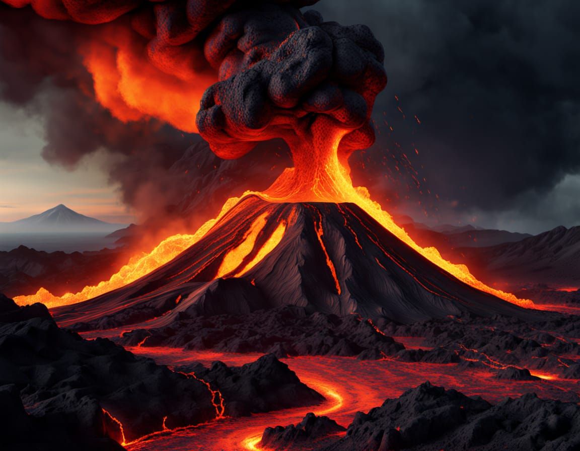 Lava Spider Stands Before Volcano in Digital Art