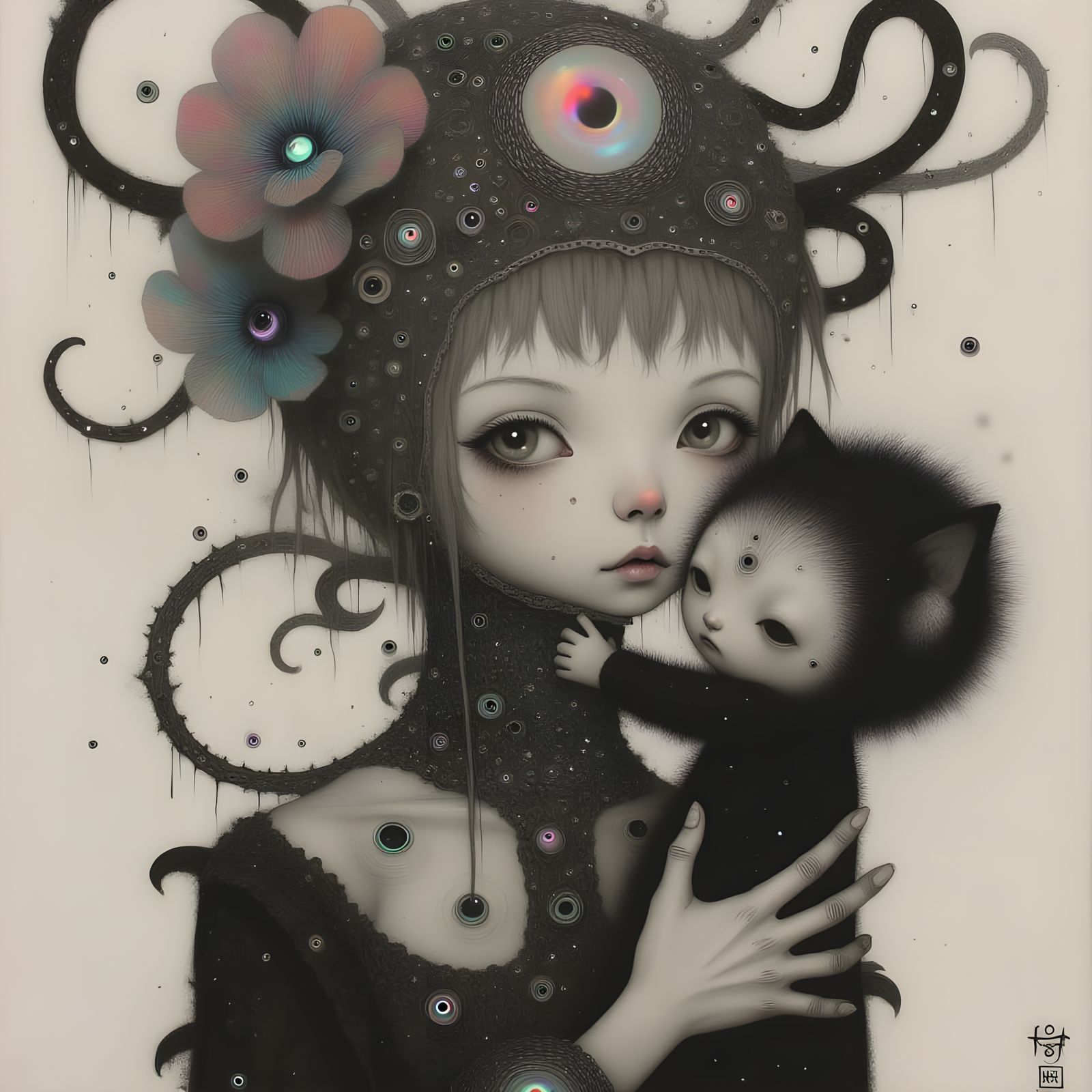 Ethereal Woman in Victorian Attire, Bound by Mystical Tendri...