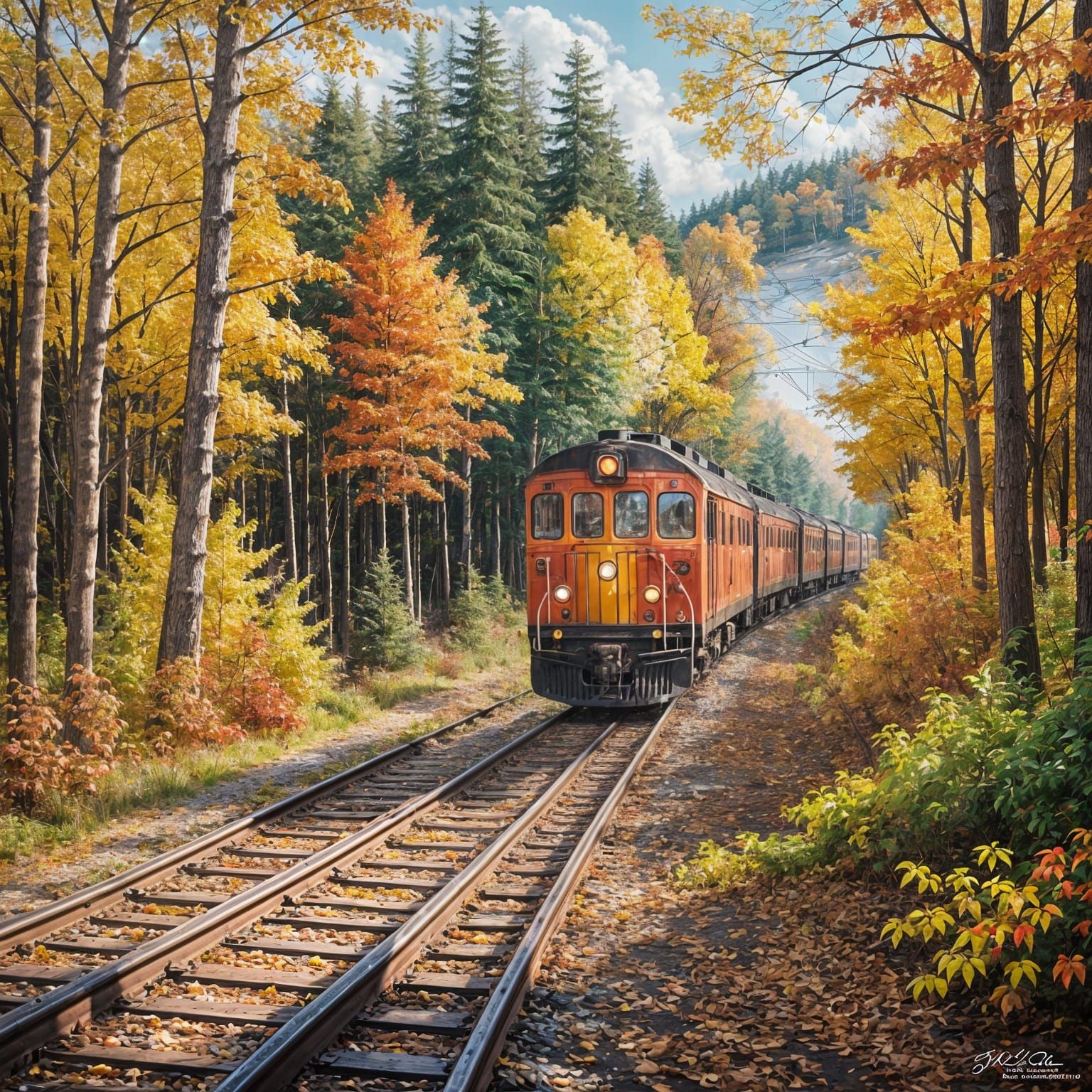 Autumn Train Journey Through Colorful Landscape