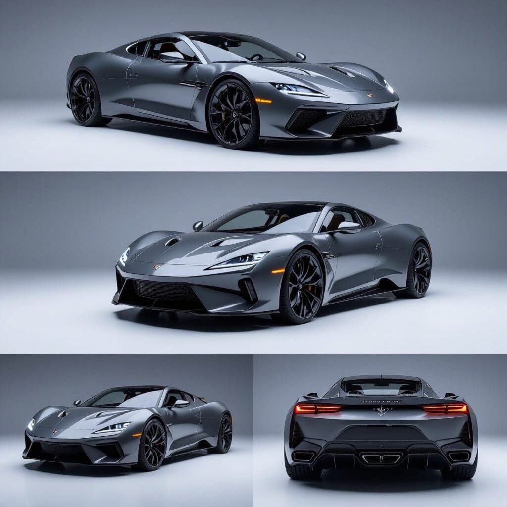 Six Dynamic Angles of a Gunmetal Grey Sports Car