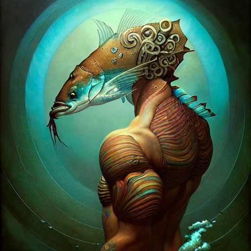 Ethereal Aquarius Fish in Surrealist Style
