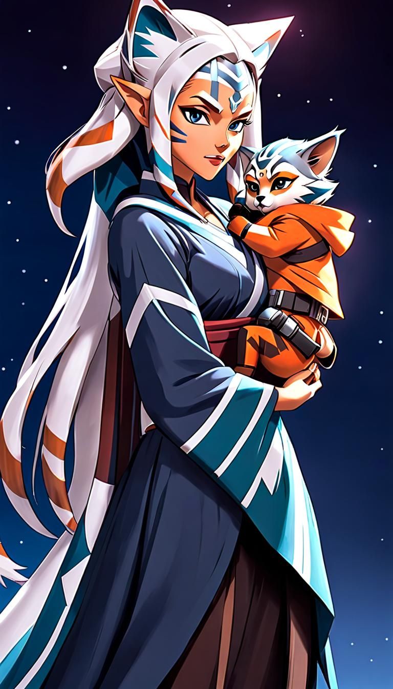 Ahsoka Tano as a Mother: Anime-Inspired Art