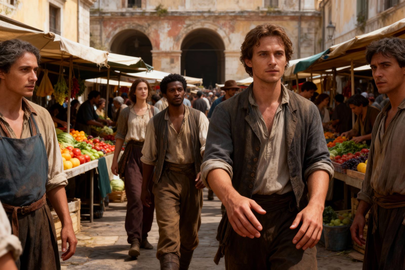 Photorealistic Marketplace Scene with Diverse People and Det...