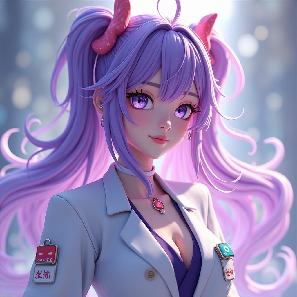 Vampire Doctor with Purple Hair in 3D Anime Art