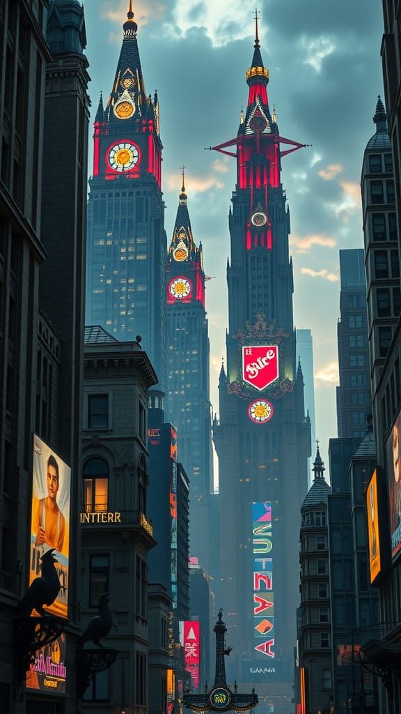 Ethereal Cyberpunk Metropolis in Art Deco Gothic Style