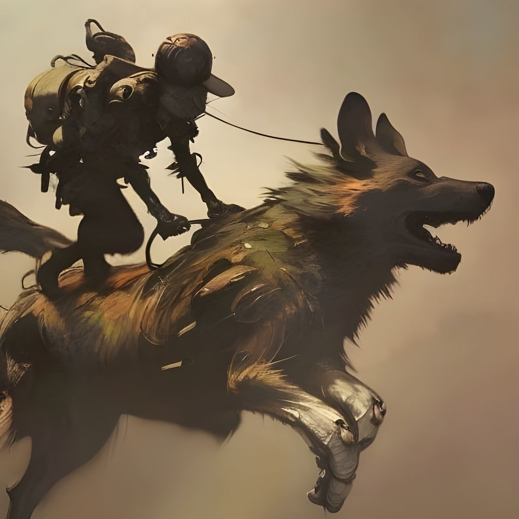 Dog Jockey Rides Through Dust Cloud in Cyberpunk Style