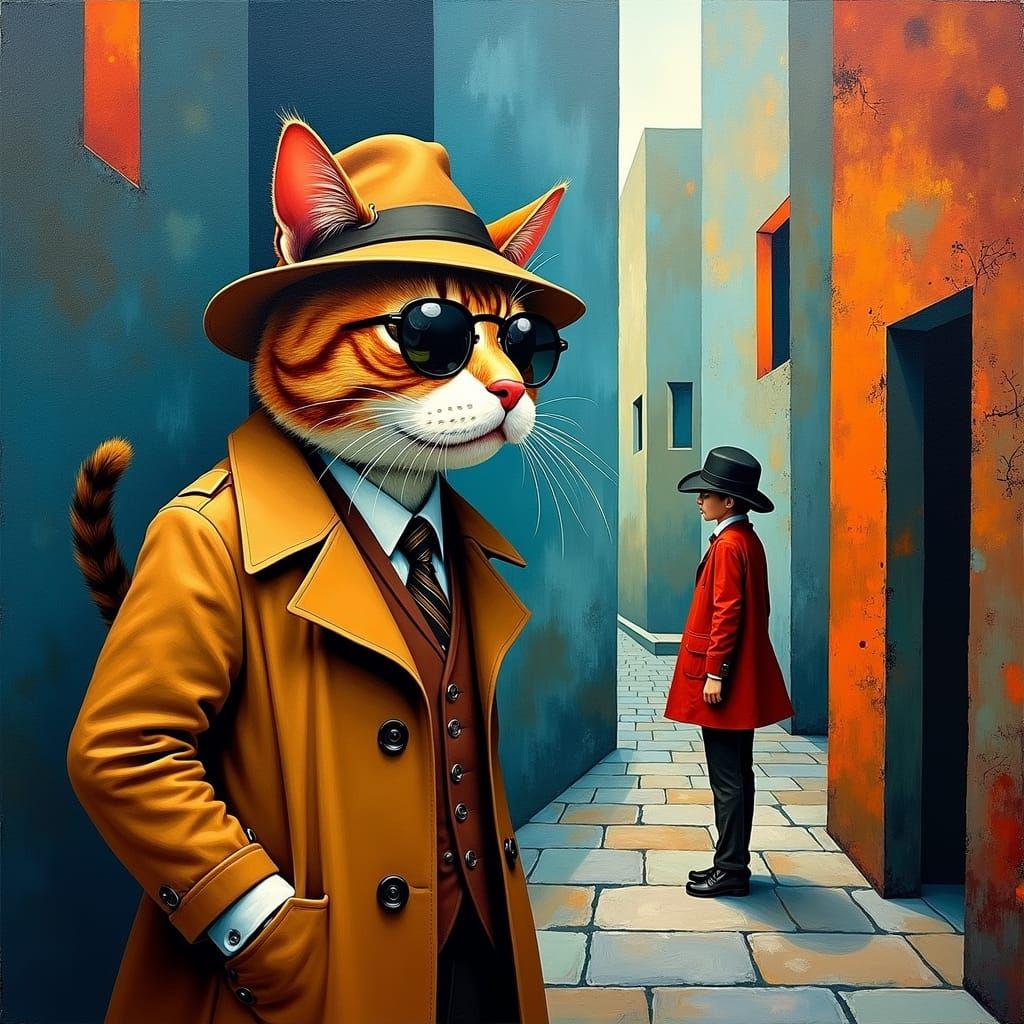 Cubist Detective Cat Contemplates Missing Girl