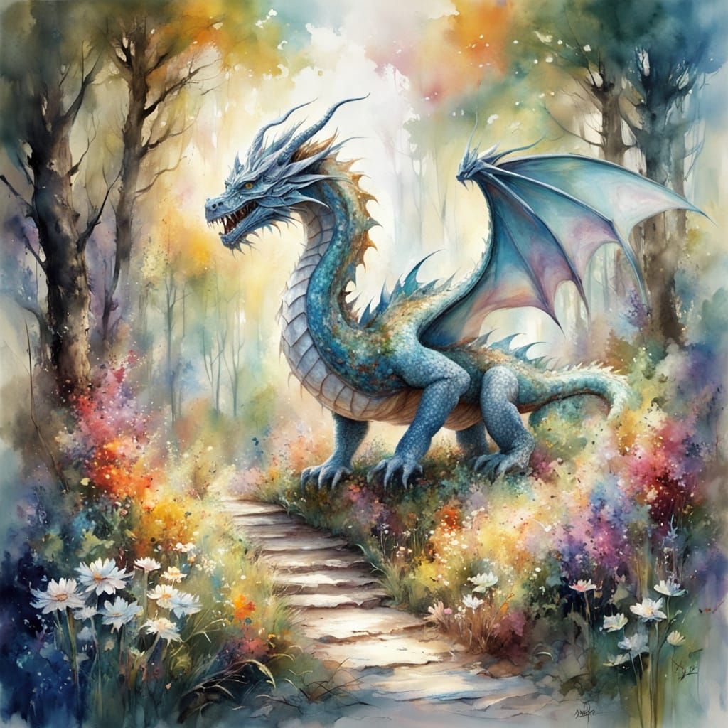 Majestic Dragon on Sunlit Fairytale Forest Path