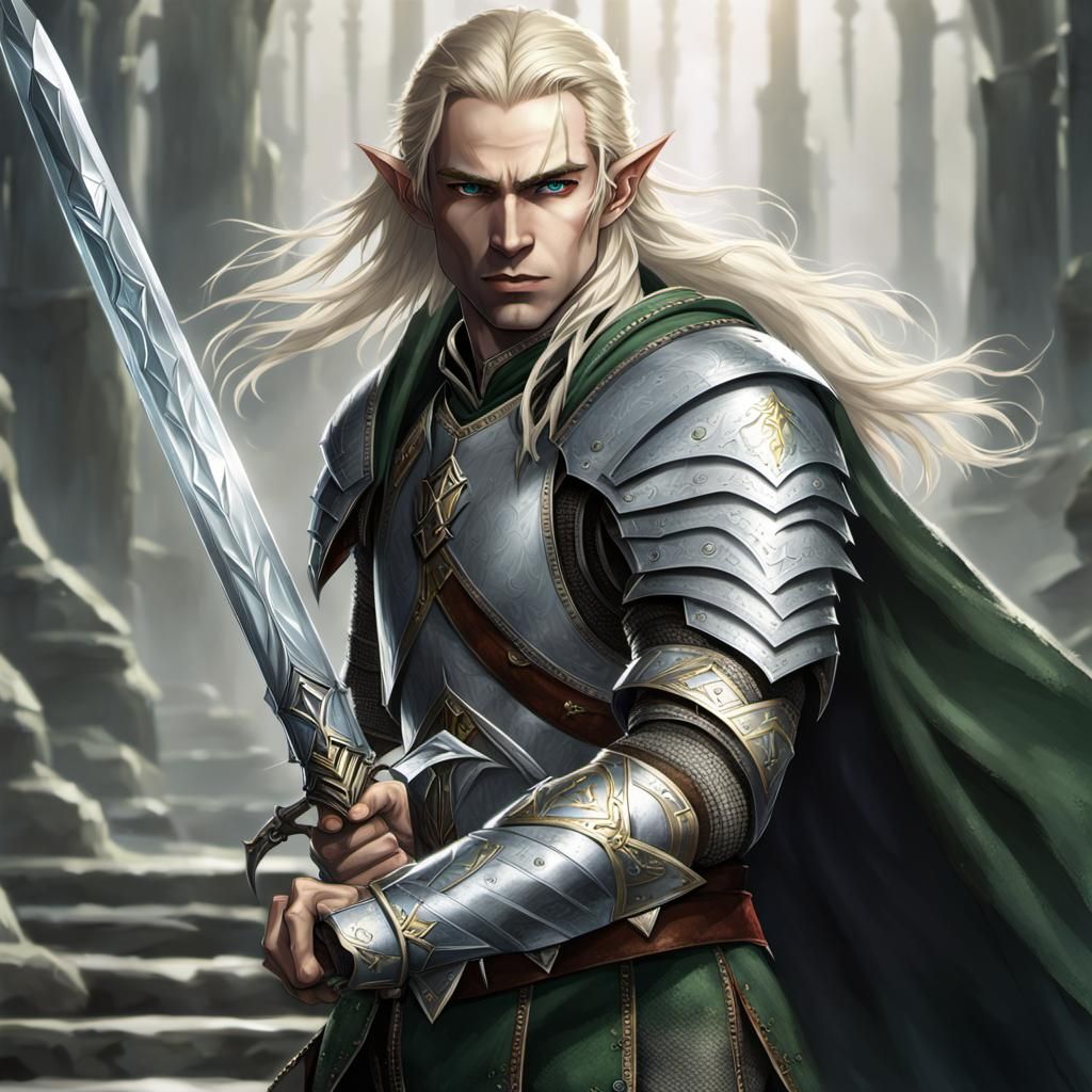 Handsome Elf Ready for Battle with Swords