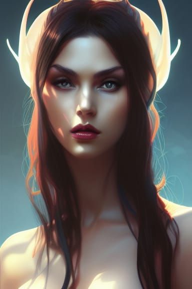 Detailed Succubus Portrait in Art Nouveau Style