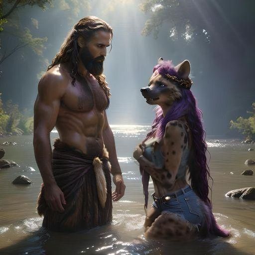 Furry Hyena Baptism in Cartoon Style