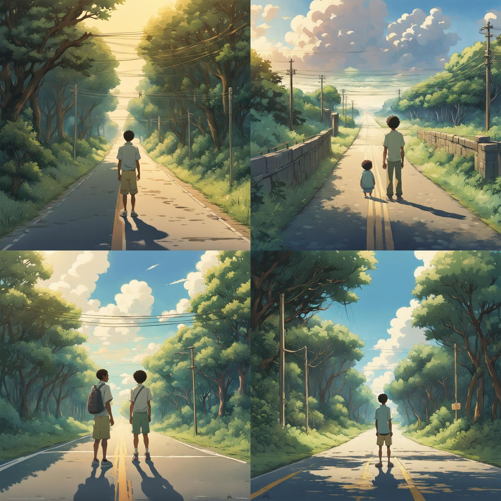 Man at Crossroads in Studio Ghibli Anime Style