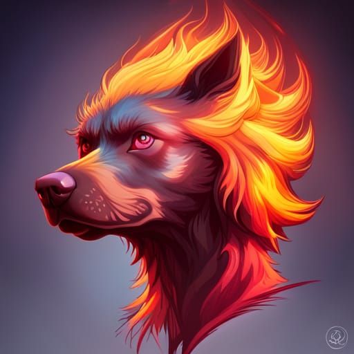 Fiery Dog Portrait in Hyperdetailed Style