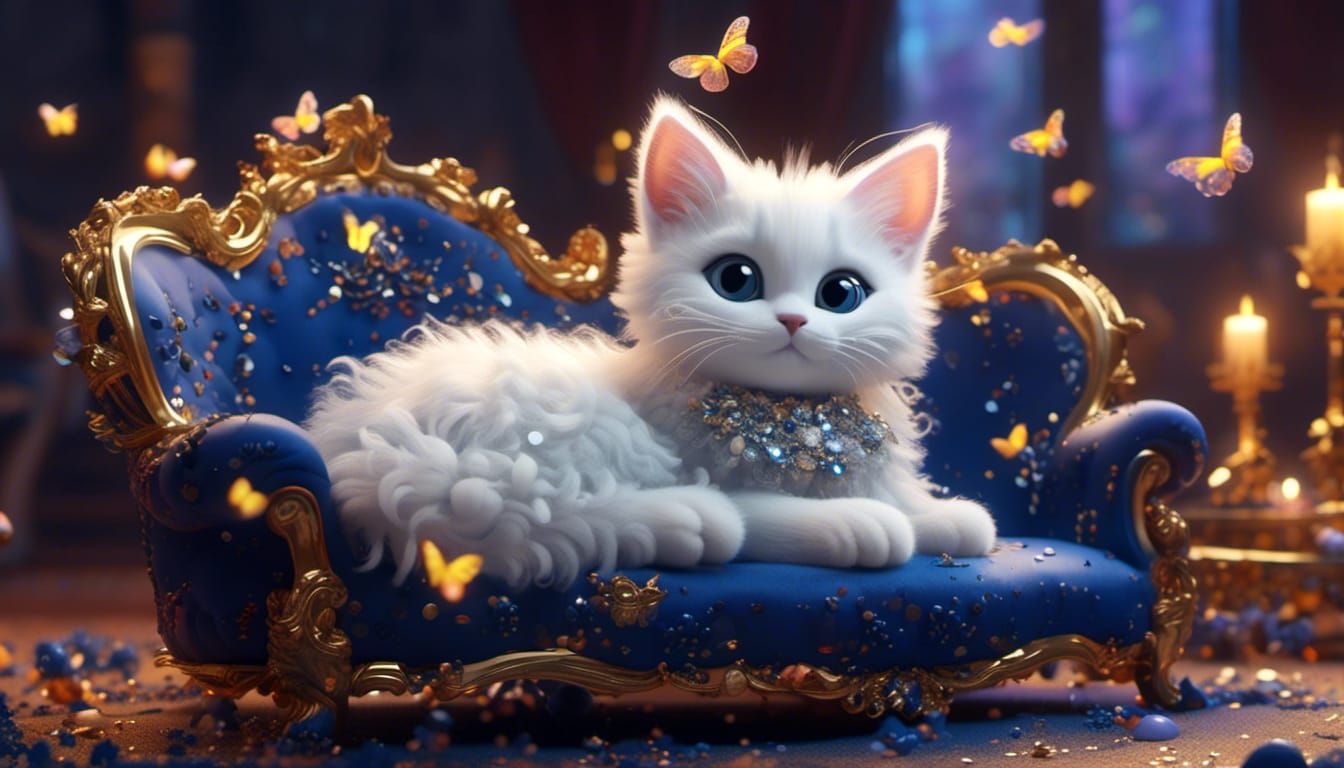 <lora:NC Hyperreal:1.0> white lace kitten navy with diadem j...