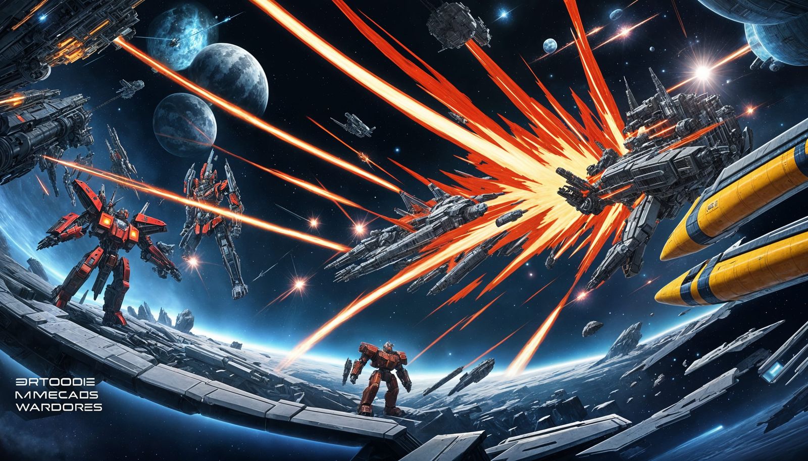 Mecha Warriors Clash in Space Battle