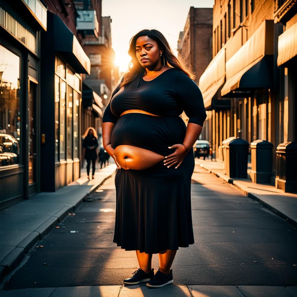 Girl with Hands on Belly in Moody Street Photography