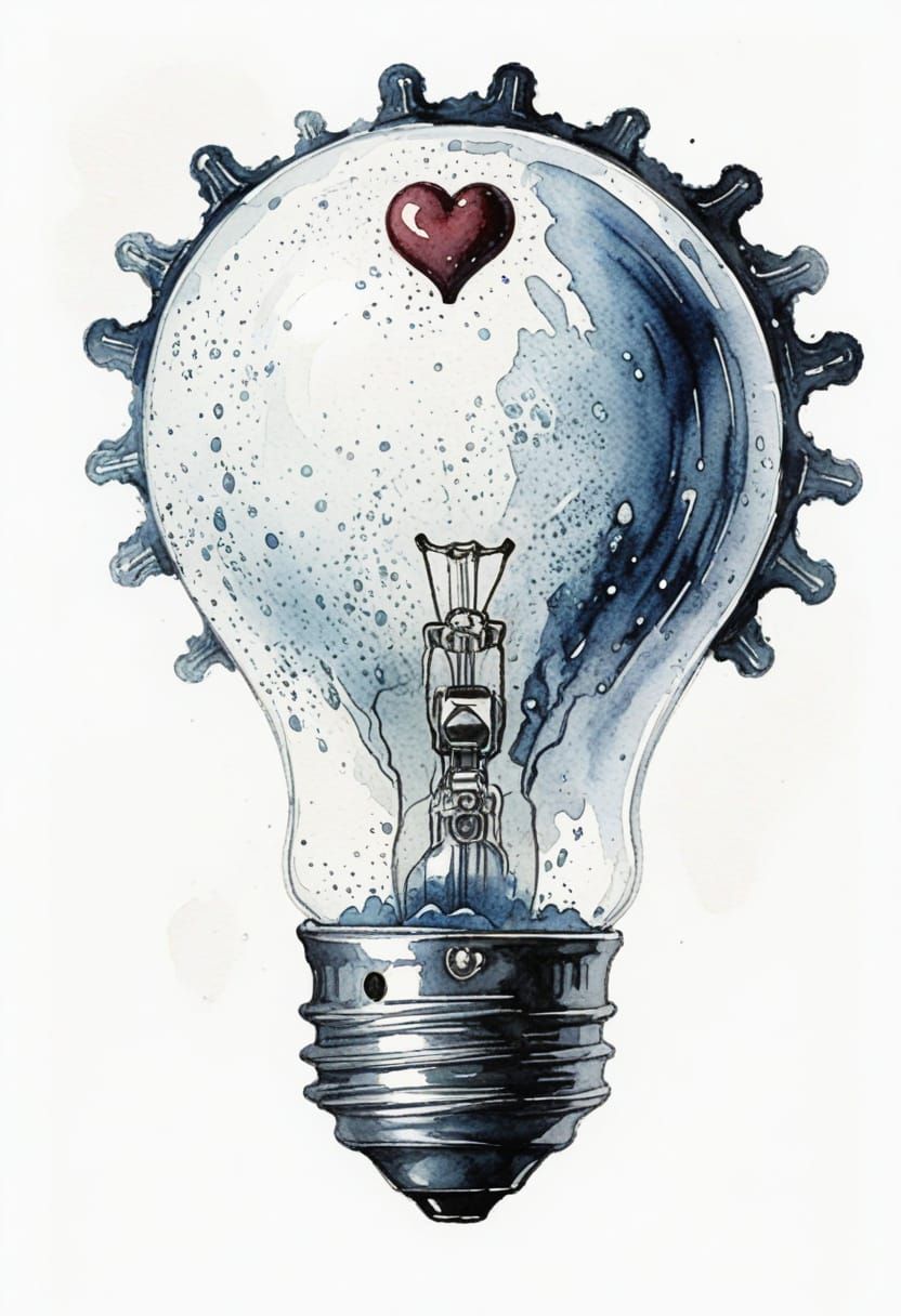 Heart Lightbulb in Watercolor Gouache Style