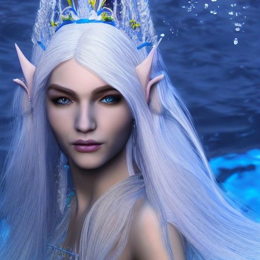 Elven Queen With Flowing White Hair: Photorealistic 8K