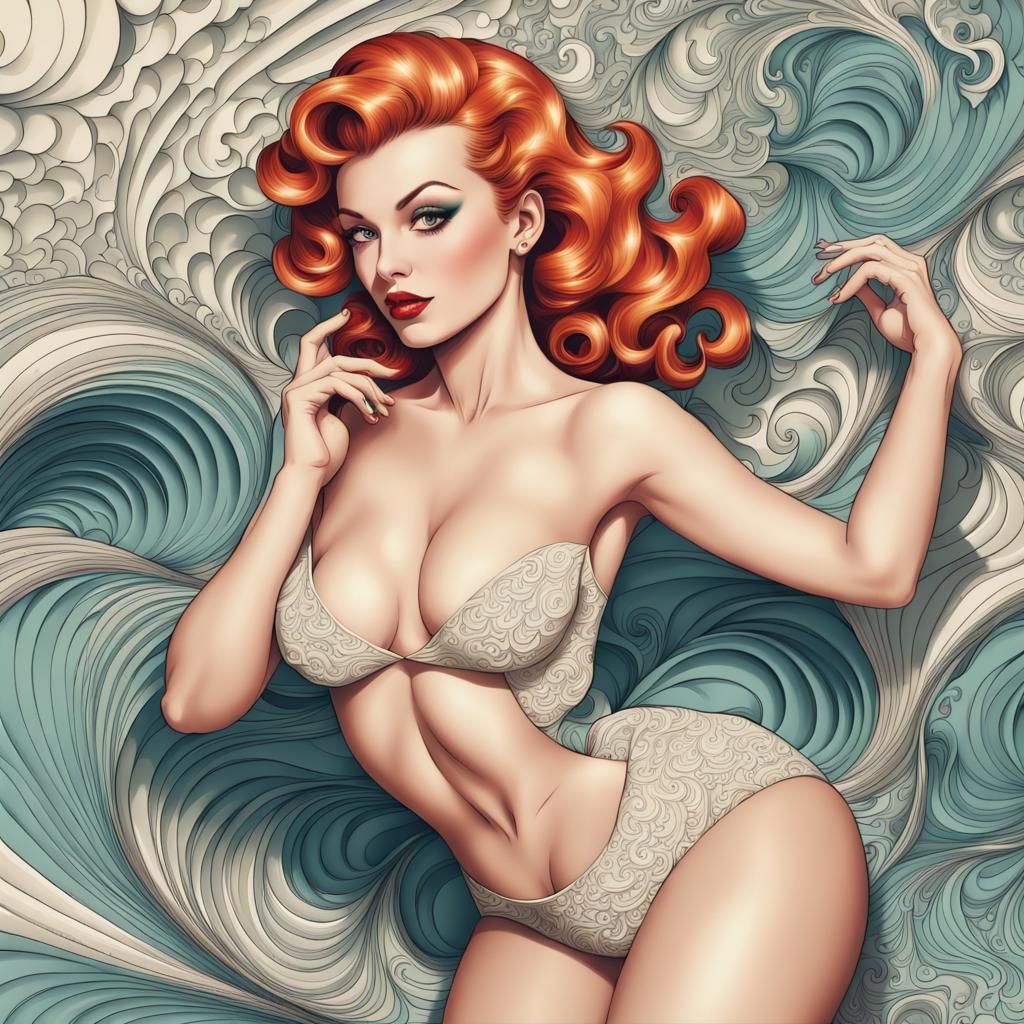 Mera Vintage Pinup with Abstract Fractal Elements
