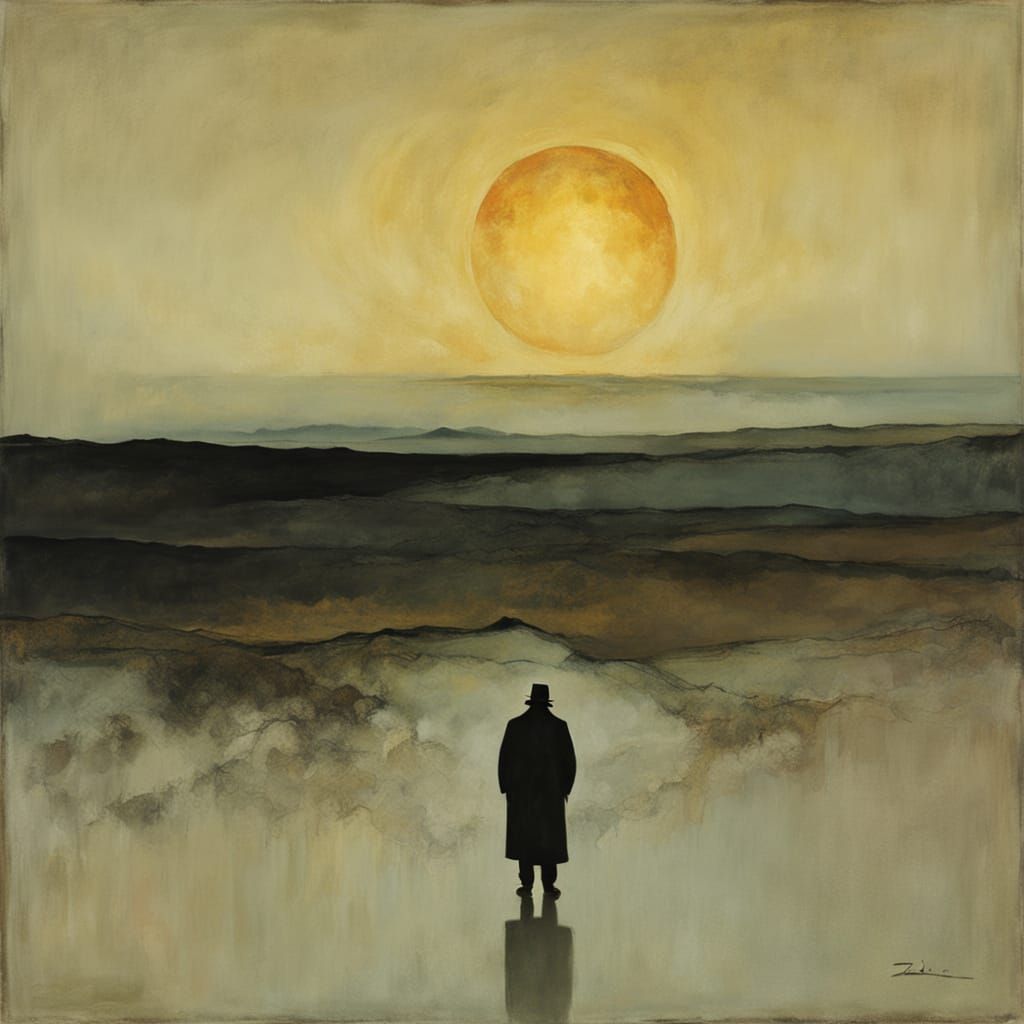 Shrouded Figure in Muted Golden Light