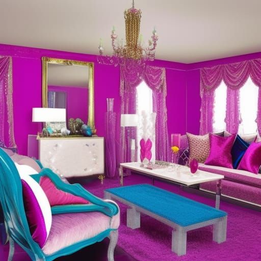 Magenta pink rhinestones penthouse with magenta pink rhinestones walls with purple rhinestones accents& cobalt blue rhin...