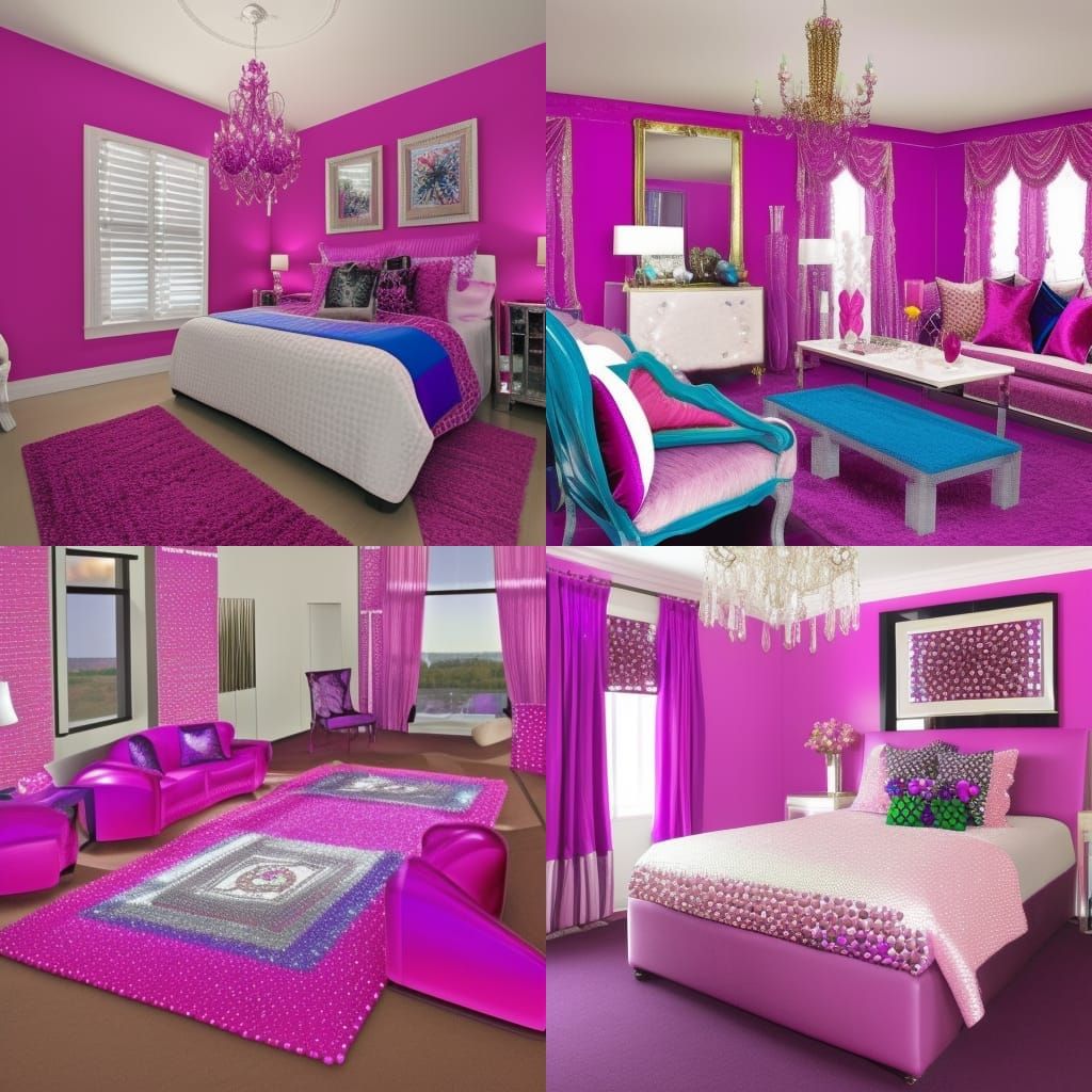 Magenta pink rhinestones penthouse with magenta pink rhinestones walls with purple rhinestones accents& cobalt blue rhin...
