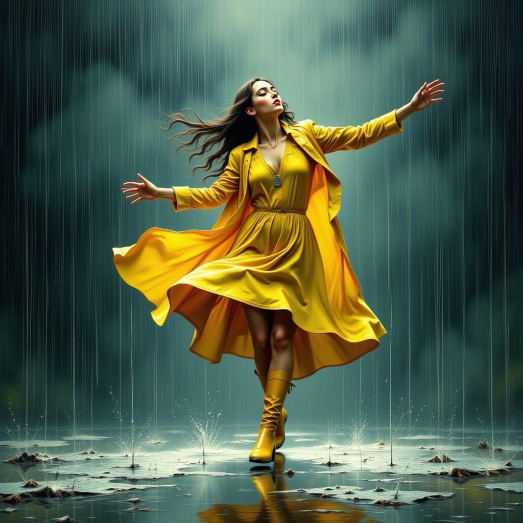 Woman Dancing in Rain, Digital Art