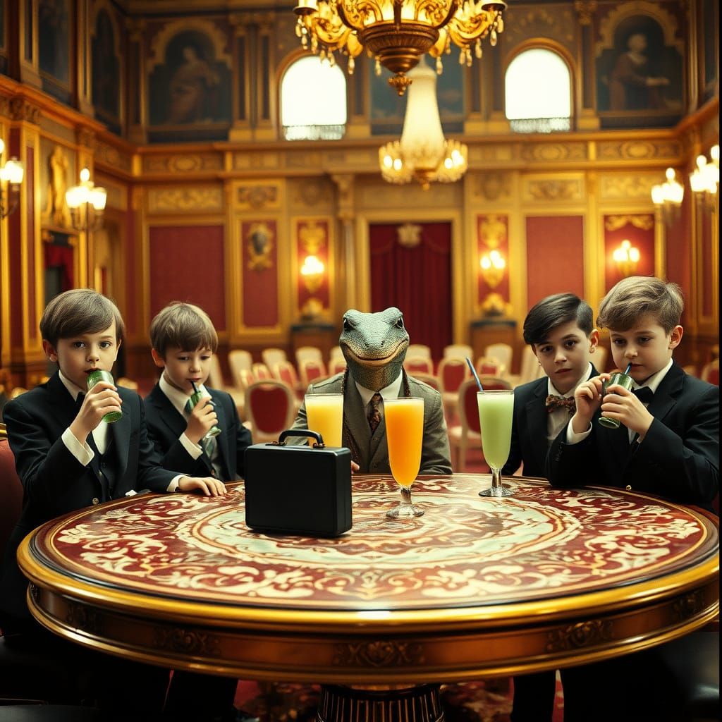 Kids in Formal Wear Sip Milkshakes in Royal Hall