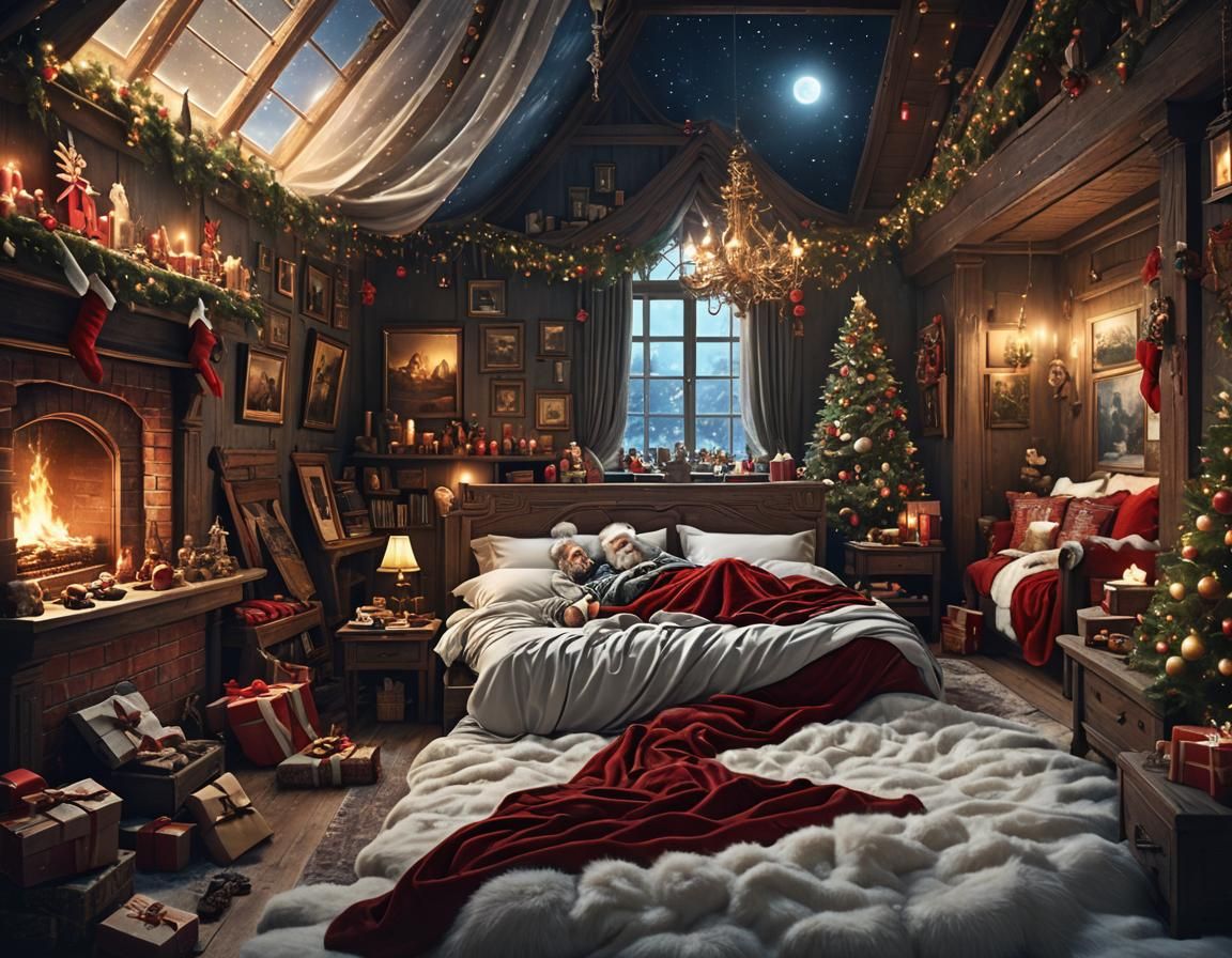 Santa Claus Sleeping in Bed: Digital Matte Painting