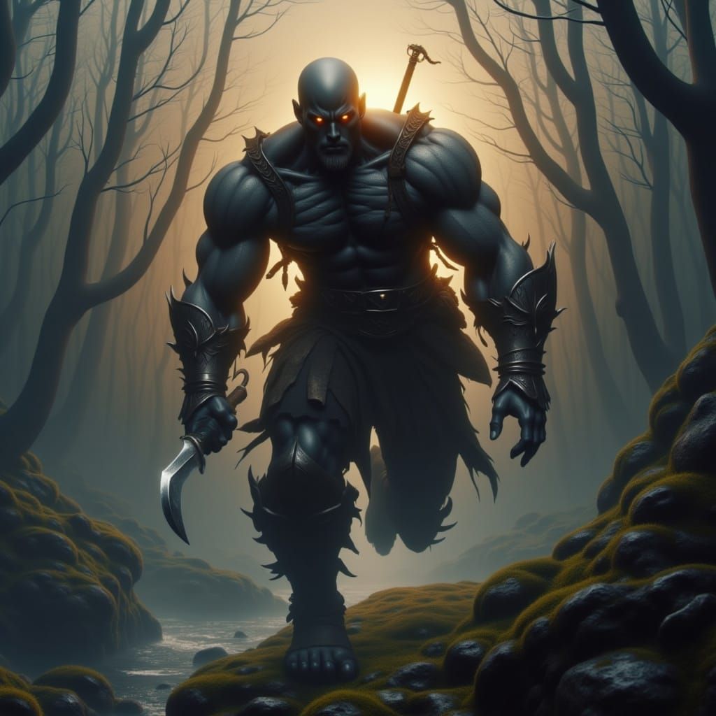 Mysterious Shadow Figure Emerges in Gothic Landscape in Cybe...