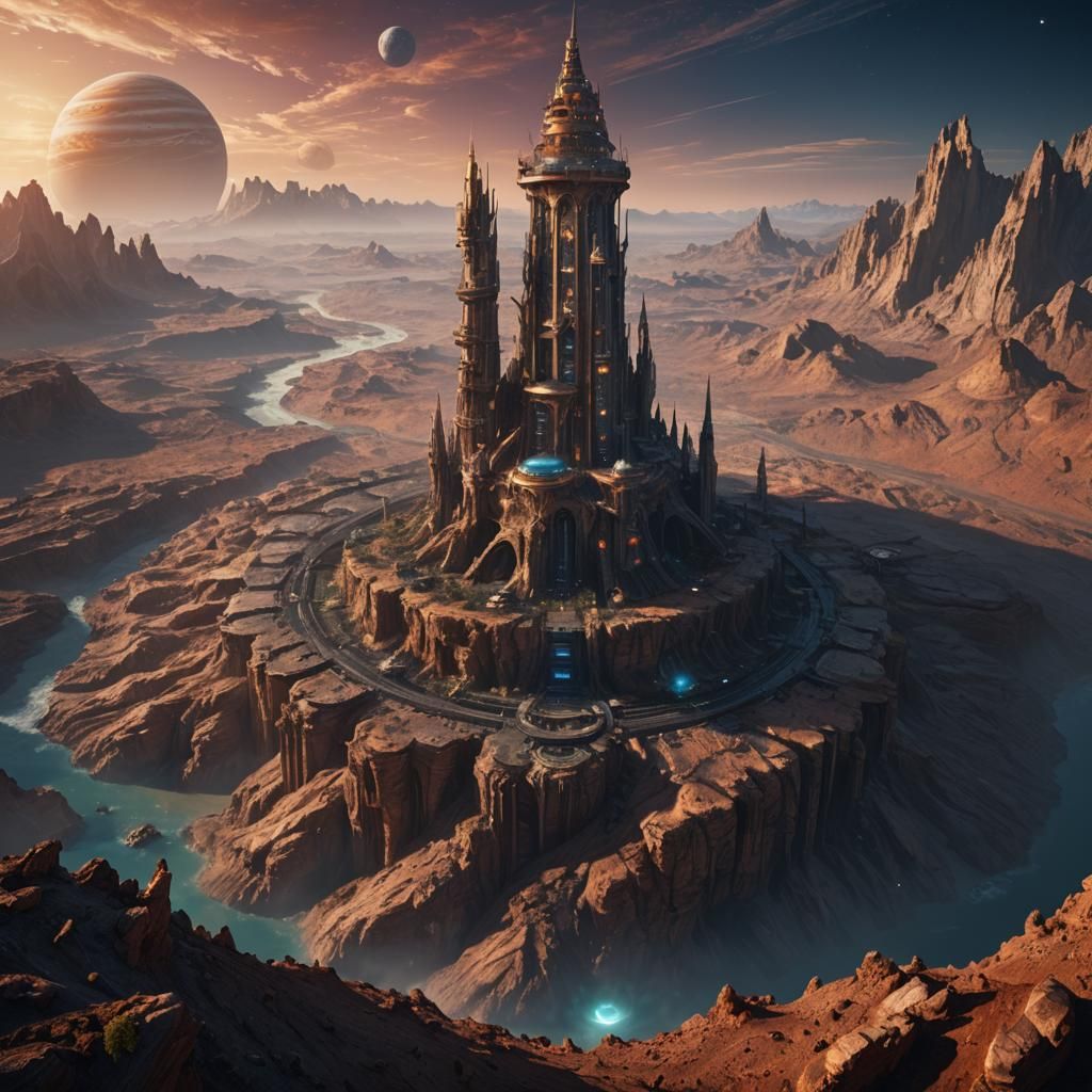 Futuristic Tower on Jupiter: Digital Matte Painting