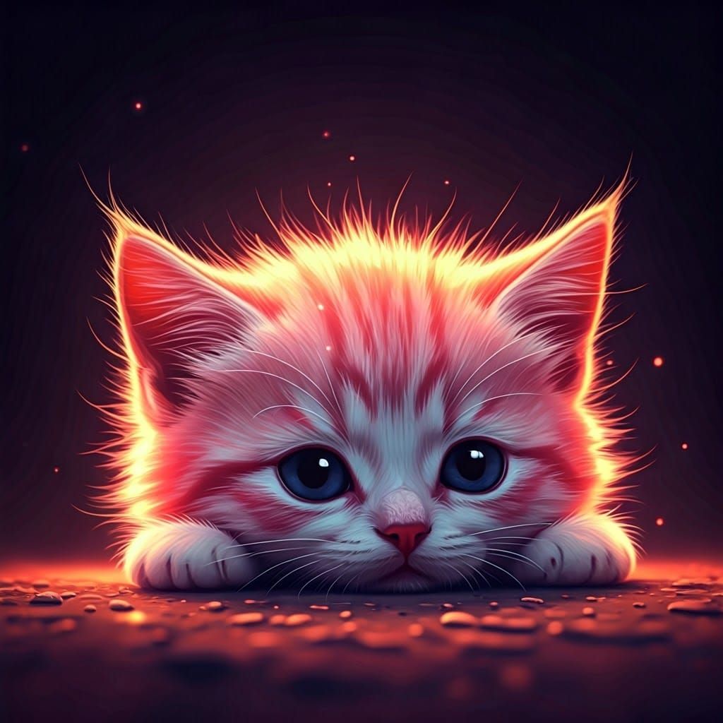 Glowing Pink Kitten in Chibi Style