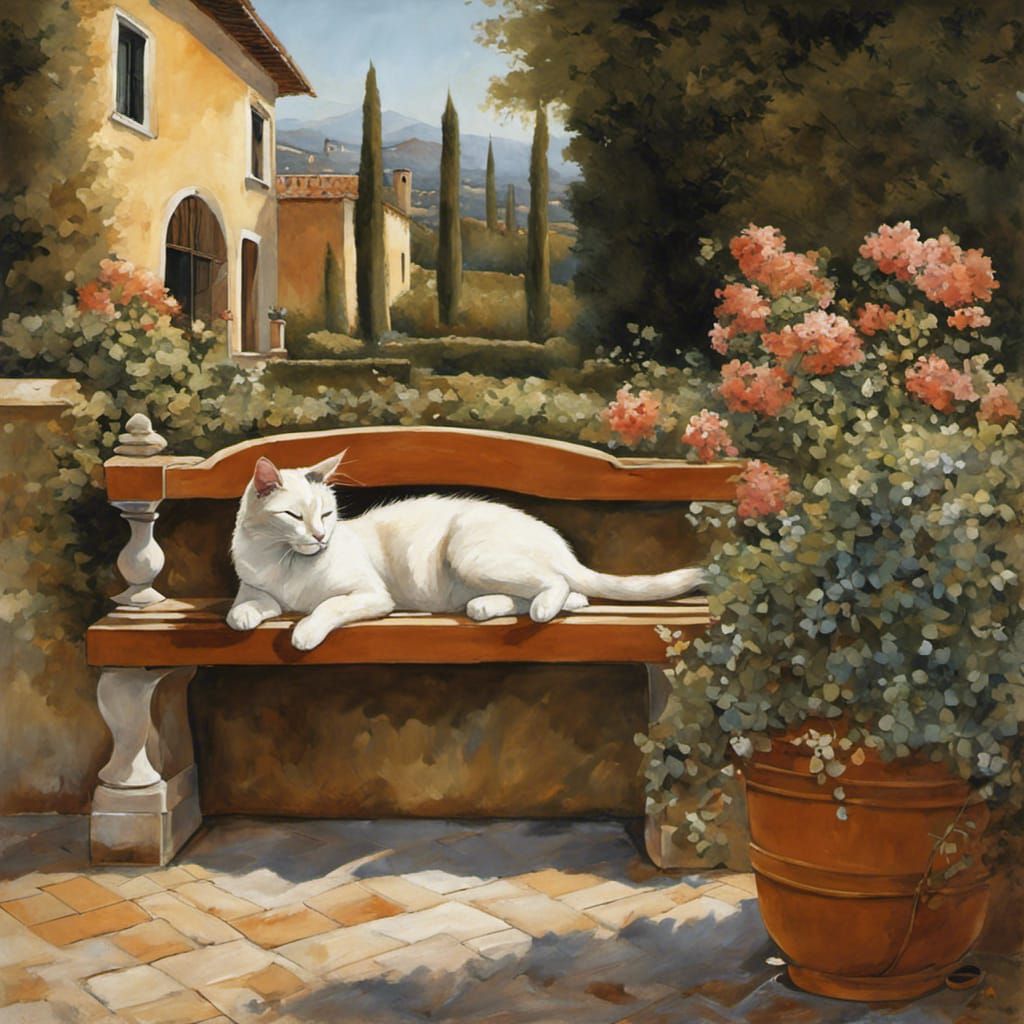 Cat Nap in Italian Villa Garden