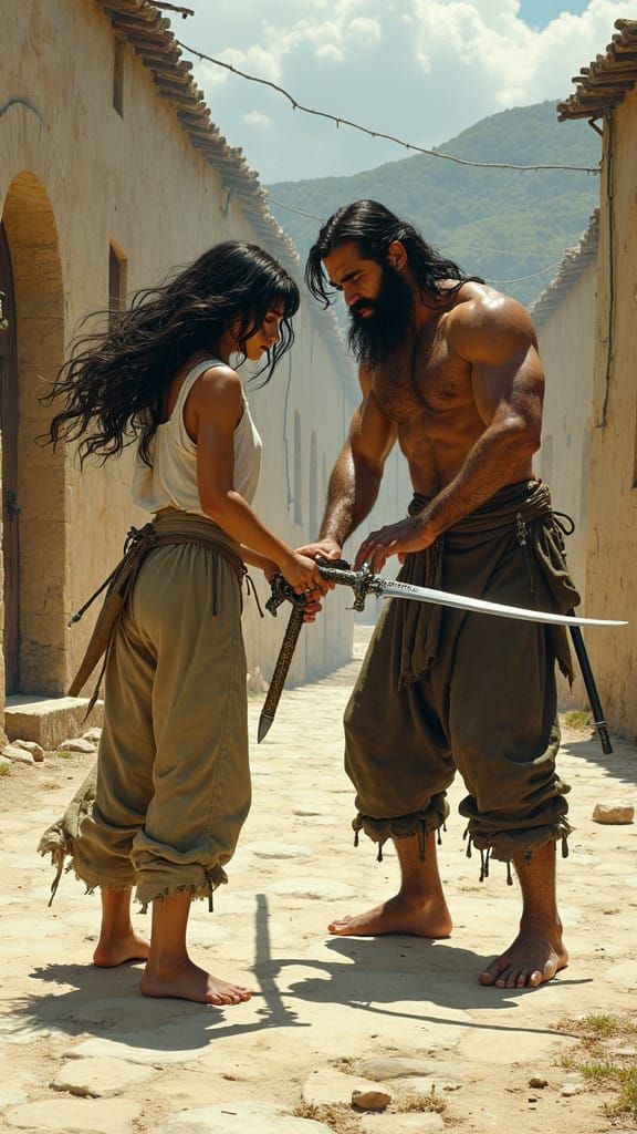 Majestic Medieval Warrior Maiden in Earth-Toned Regalia