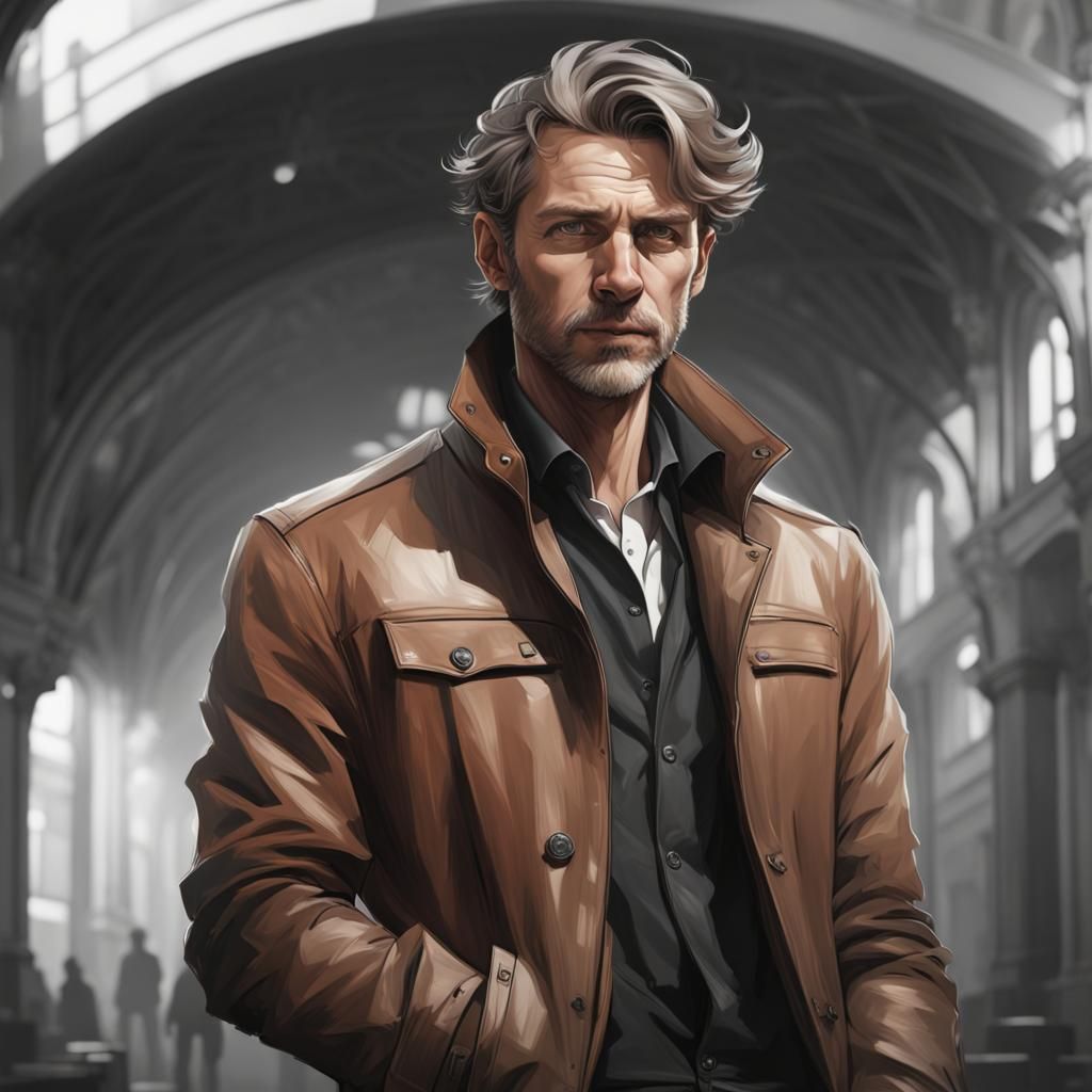 Monochrome Portrait of German Man, Detailed Art