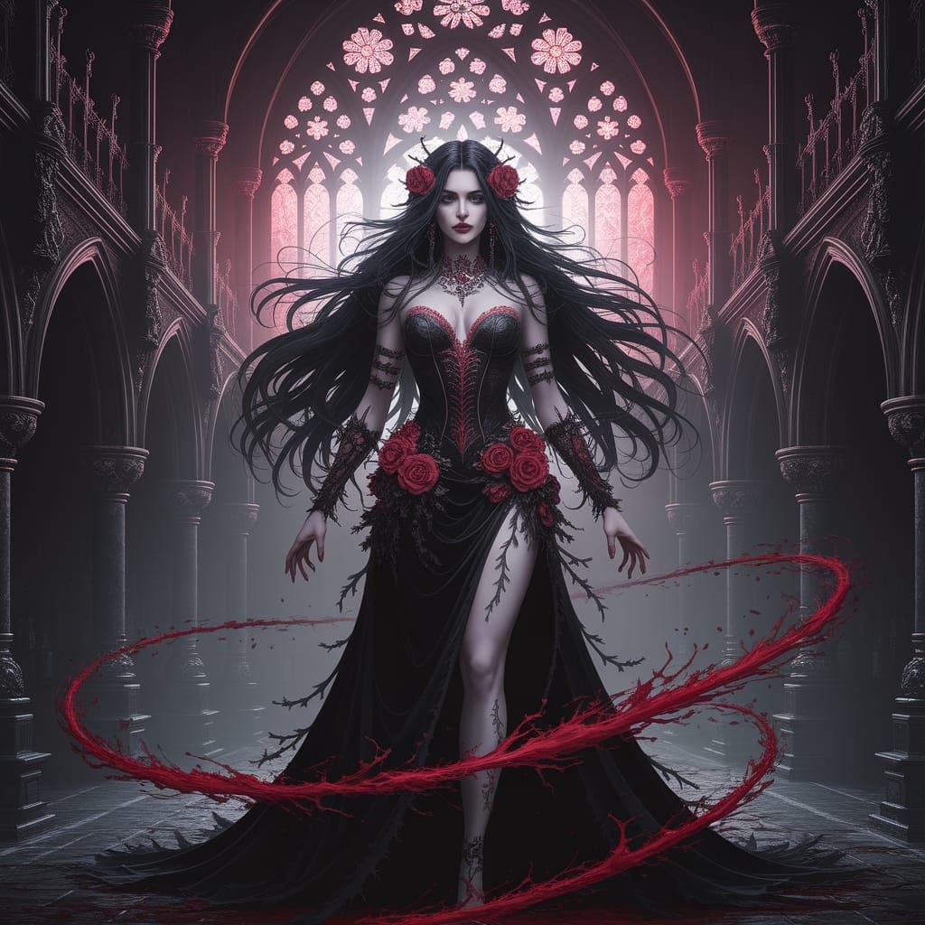 Gothic Vampire Goddess in Decaying Cathedral