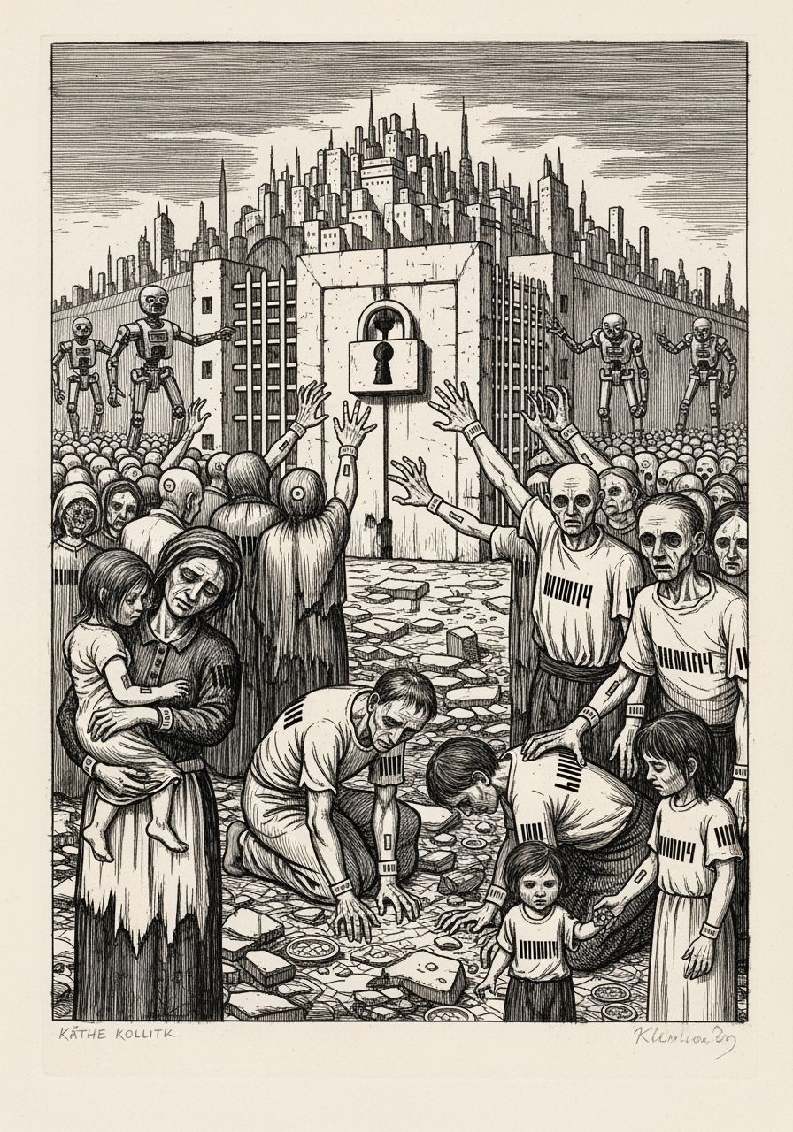 Futuristic Dystopian Etching of Enslaved Masses