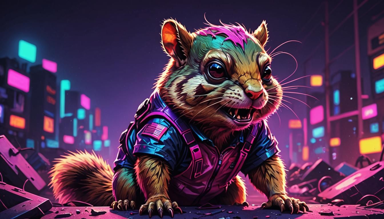 Inebriated Zombie Chipmunk in Synthwave Neon Style