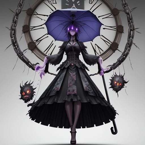 Evolved Umbrella Yokai with Broken Clock