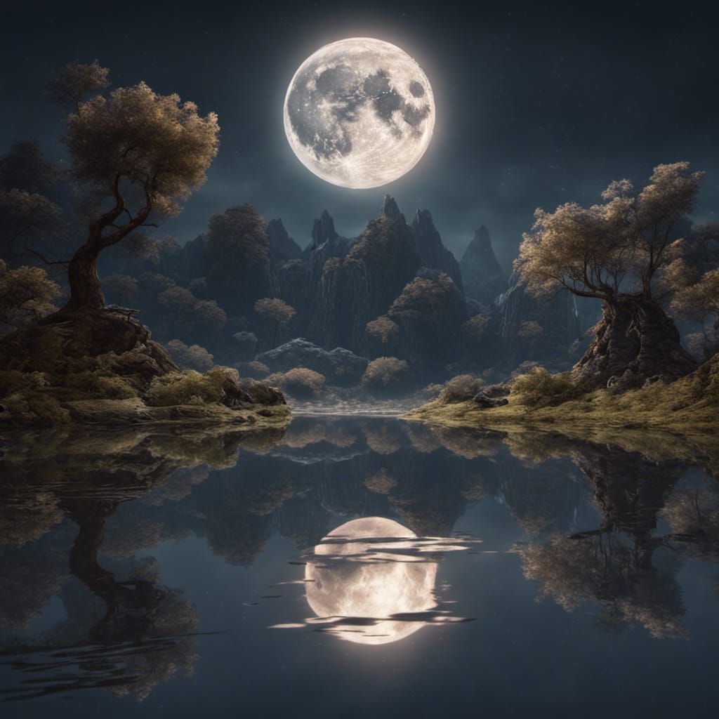 Full Moon Reflection in Still River