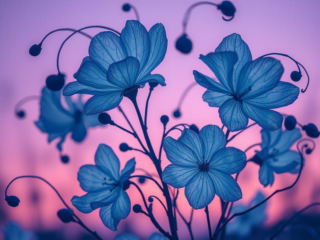 Ethereal Blue Blossoms in Noctilucent Twilight