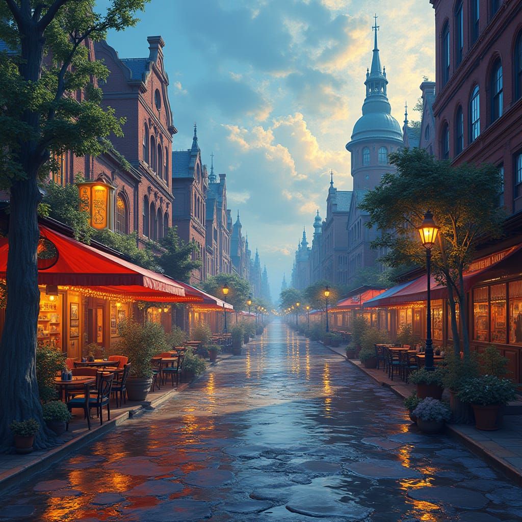 Cityscape in Van Gogh-Inspired Oil Painting