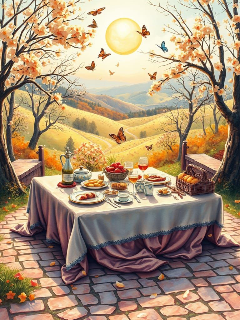 Impressionist Whimsy: A Lush Forest Picnic